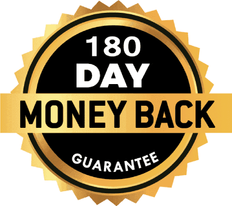 Ignitra 180-day money back guarantee trust badge showing customer satisfaction and refund policy assurance