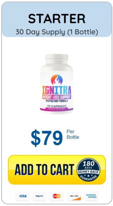 Ignitra 1 bottle starter package showing entry level pricing option with basic discount offer for first time customers